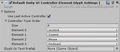 Default Unity UI Controller Element Glyph Settings