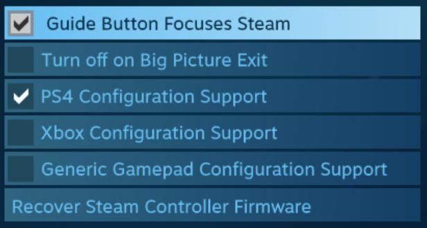 Steam Big Picture controller configuration support